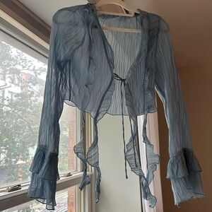 ElegSheer Blue Ruffle Top